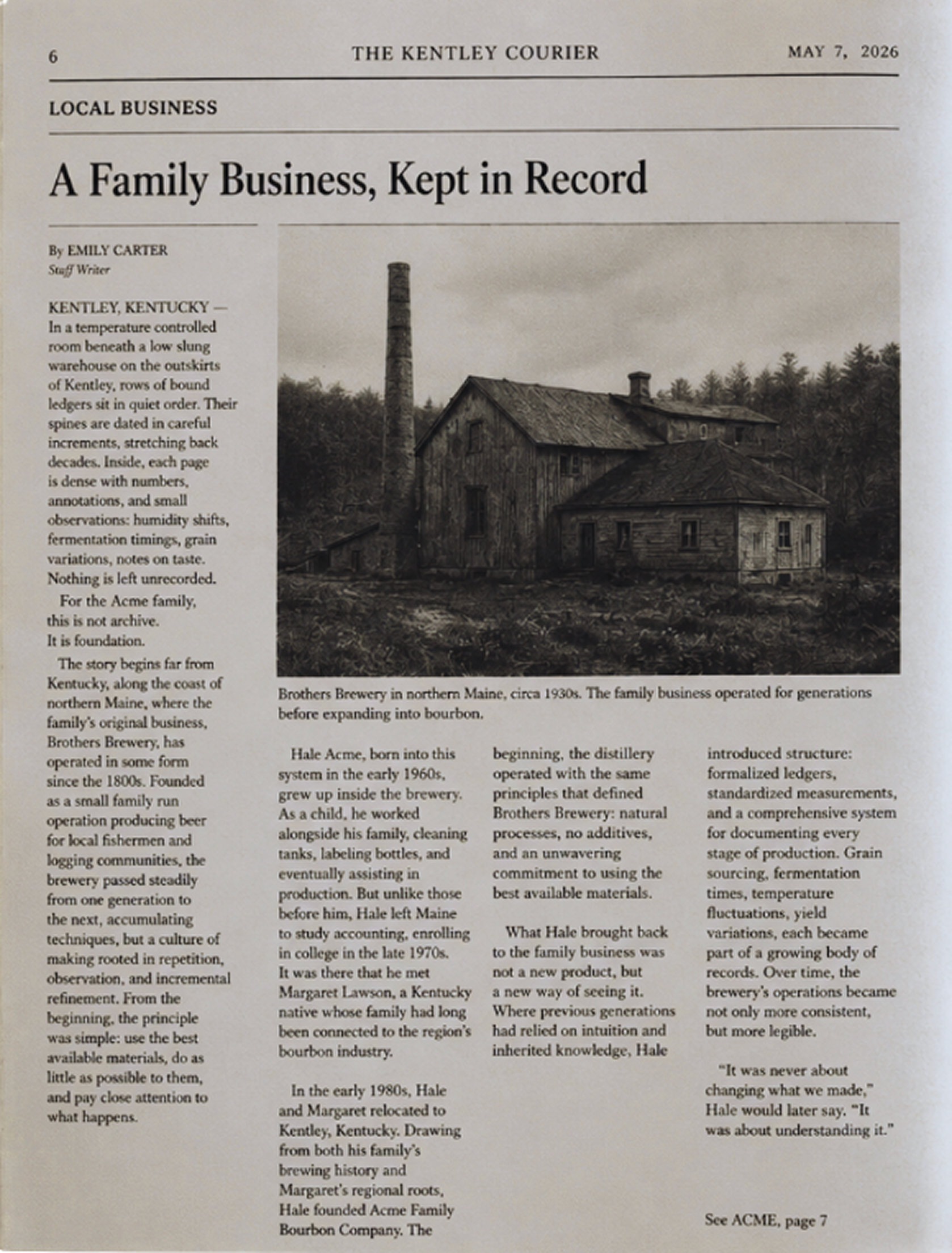 Kentley Courier newspaper layout titled A Family Business Kept in Record